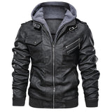 discover style ideas Spring and Autumn Men's Detachable Hooded Thin Knitted PU Leather Coat plus Size Motorcycle Leather Coat