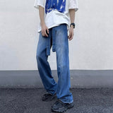 grunge dti Frayed Jeans Men's Summer Washed Distressed Loose Wide Leg Straight Mop Pants American Vibe Pants