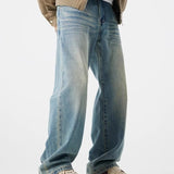 90s fashion men Cat Claw Straight Jeans Men's Spring New American High Street Retro Loose Wide Leg Mopping Trousers