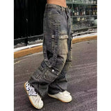 fashion outfits Trendy Youth Jeans Regular High Street Loose Straight Workwear Wide Leg Long Pants