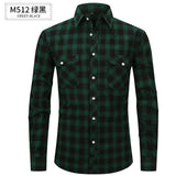 fall outfits men Spring and Summer Slim-Fit Red Brushed Plaid High-Grade Long-Sleeved Double-Pocket Flannel Shirt for Men