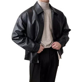 90s fashion men Style Pu Handsome Leather Jacket Men's Autumn New Trendy Korean Style Leather Casual Baseball Uniform Motorcycle Jacket