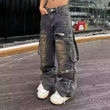 fashion outfits Trendy Youth Jeans Regular High Street Loose Straight Workwear Wide Leg Long Pants