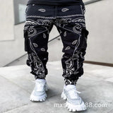 Spring Fashion Printed Cashew Flower Harem Pants Men's Loose High Street Trousers Men's Multi-Bag Overalls Men