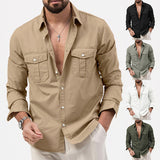 Men's Shirt Multi-Pocket Casual Long-Sleeved Top Men