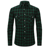 fall outfits men Spring and Summer Slim-Fit Red Brushed Plaid High-Grade Long-Sleeved Double-Pocket Flannel Shirt for Men