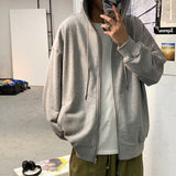 boy outfits Hooded Sweater Coat Men's Autumn and Winter New Hong Kong Style Loose Casual Trendy Top Clothes All-Matching Solid Color Cardigan Top