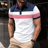 Men's Casual Polo Shirt V-neck Button Business Striped T-shirt Top