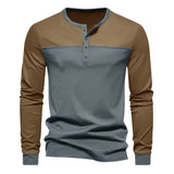 Autumn American Retro Trendy Long Sleeve Color Matching Henry Collar Bottoming Shirt Casual Men's T-shirt