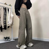 boy outfits Retro Brown Jeans Men's and Women's Loose American Style Brown Straight Long Pants Ins