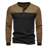 Autumn American Retro Trendy Long Sleeve Color Matching Henry Collar Bottoming Shirt Casual Men's T-shirt