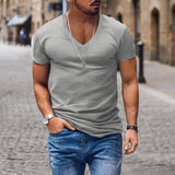 Men's T-shirt Summer Men's V-neck Solid Color Slim Thin Casual T-shirt Short Sleeve Top