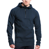 Autumn and Winter Men's Long-Sleeved Stand Collar Casual Pullover Hooded Half Zipper Block Fleece-lined Sweater