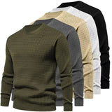 Autumn Small Plaid Men's Trendy round Neck Pullover Trendy Loose Knitted Long Sleeve Cotton T Top Men