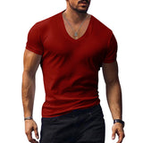 Men's T-shirt Summer Men's V-neck Solid Color Slim Thin Casual T-shirt Short Sleeve Top