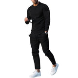 Joior Men's Suit Spring and Autumn Loose round Neck Long Sleeve T Pants Two-Piece Casual Men's Sportswear