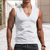 Men's Waistcoat V-neck Vest Solid Color Casual Breathable Slim Sleeveless T-shirt Men's Clothing