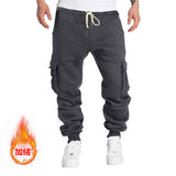 Autumn and Winter Fleece Men's Casual Overalls Men's Multi-Pocket Pants plus Size Sports Casual Trousers