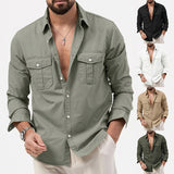 Men's Shirt Multi-Pocket Casual Long-Sleeved Top Men