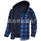 fall outfits men Men's Autumn and Winter Thickened Cotton-Padded Coat Plaid Long Sleeve Loose Hooded Jacket Jacket