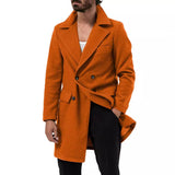 Autumn and Winter Men's British Mid-Length Long-Sleeved Coat Solid Color Lapel Double-Breasted Pocket Coat