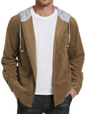 Men's Corduroy Shirt Jacket Casual Waffle Long Sleeve Jacket Button Hooded Shirt