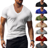 Men's T-shirt Summer Men's V-neck Solid Color Slim Thin Casual T-shirt Short Sleeve Top