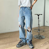 hipster Summer Thin Elastic Waist Ripped Jeans Men's Straight Loose Casual Pants Oversize Pants