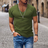 Men's T-shirt Summer Men's V-neck Solid Color Slim Thin Casual T-shirt Short Sleeve Top