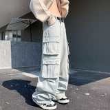 y2k outfits Retro American-Style Large Pocket Jeans Men's High Street Vibe Wide-Leg Pants Niche Workwear Ruan Handsome Trousers