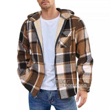 fall outfits men Men's Flannel Jacket New Long Sleeve Hooded Fleece-lined Warm Casual Men's Jacket