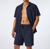 frat boy outfit Summer Sports Short-Sleeved Shorts Suit Cotton and Linen Loose Casual Men's Shirt Suit