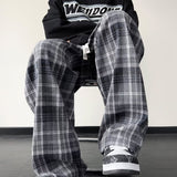 dream clothes Chanel Style Plaid Casual Pants Men's Autumn Retro Wide Leg Straight Pants American High Street Youth Sports Pants