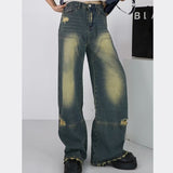 90s fashion men American Retro Distressed Jeans Men's and Women's Hip Hop Ripped Washed Loose Casual Mopping Trousers