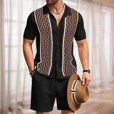 frat boy outfit Men's Cool Silk Jacquard Two-Piece Sweater Casual Polo Shirt Suit