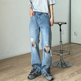 hipster Summer Thin Elastic Waist Ripped Jeans Men's Straight Loose Casual Pants Oversize Pants