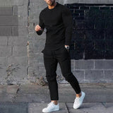 Men's Suit Spring and Autumn Loose round Neck Long Sleeve T Pants Two-Piece Casual Men's Sportswear