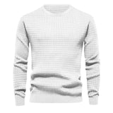 Autumn Small Plaid Men's Trendy round Neck Pullover Trendy Loose Knitted Long Sleeve Cotton T Top Men