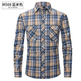 fall outfits men Spring and Summer Slim-Fit Red Brushed Plaid High-Grade Long-Sleeved Double-Pocket Flannel Shirt for Men