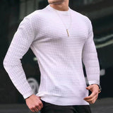 Autumn Small Plaid Men's Trendy round Neck Pullover Trendy Loose Knitted Long Sleeve Cotton T Top Men