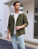 Men's Corduroy Shirt Jacket Casual Waffle Long Sleeve Jacket Button Hooded Shirt