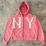 mens hoodies American-Style Simple Loose Casual Zipper Hoodie Letter Patch Cardigan Sweater