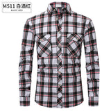 fall outfits men Spring and Summer Slim-Fit Red Brushed Plaid High-Grade Long-Sleeved Double-Pocket Flannel Shirt for Men