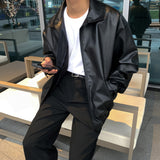 suit Spring Leather Jacket Men's American Motorcycle PU Leather Jacket Loose Casual