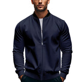 Fall Men's Stand Collar Jacket Solid Color Sports Casual Zipper Long Sleeve Top Men's Coat