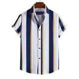 frat boy outfits New Men's Short-Sleeved Shirt Hawaiian Striped Shirt Fashion Casual Short-Sleeved Shirt Men's Fashion