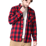 fall outfits men Spring and Summer Slim-Fit Red Brushed Plaid High-Grade Long-Sleeved Double-Pocket Flannel Shirt for Men