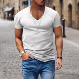 Men's T-shirt Summer Men's V-neck Solid Color Slim Thin Casual T-shirt Short Sleeve Top