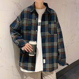 black men streetwear Factory Plaid Shirt Men's Long Sleeve Loose Retro Trendy Lazy Style Top Versatile Ruan Handsome Shirt Jacket