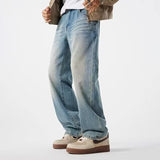 90s fashion men Cat Claw Straight Jeans Men's Spring New American High Street Retro Loose Wide Leg Mopping Trousers